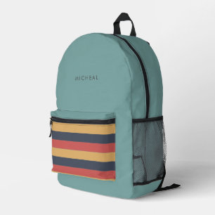 Modern Teal & Retro Stripes Colour Block Printed Backpack