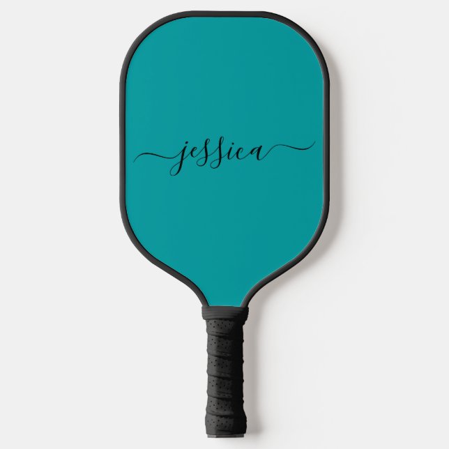 Modern teal  script name pickleball paddle (Front)