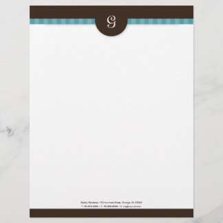 Modern Teal Stripe & Chocolate Monogram Letterhead
