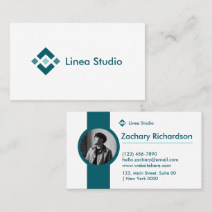 Modern Teal Stripe Clean White Bold Vertical  Business Card