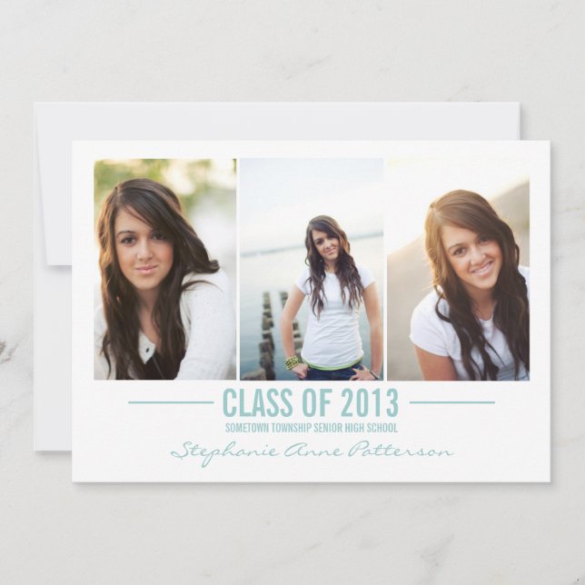 Modern Teal Three Photo Graduation Announcement (Front)