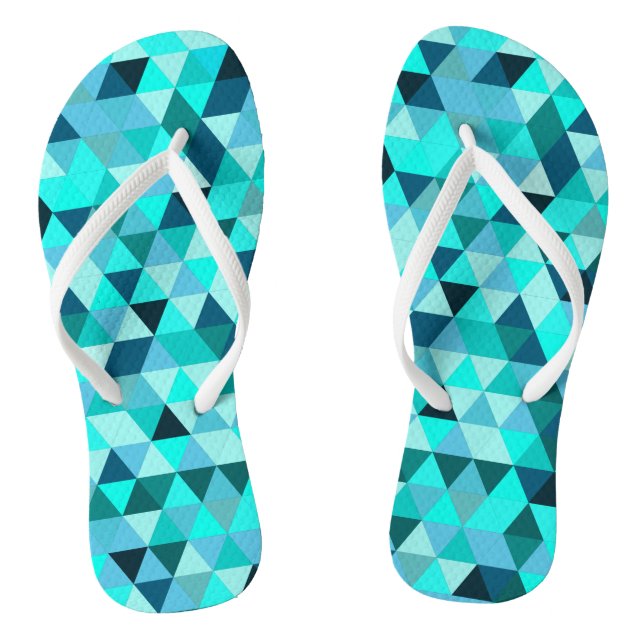 Modern Teal Triangles Pattern Jandals (Footbed)