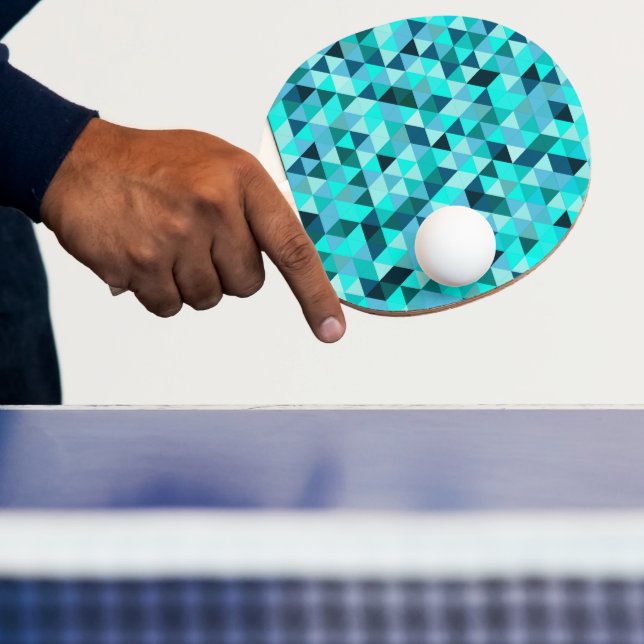 Modern Teal Triangles Pattern Ping Pong Paddle (Insitu)