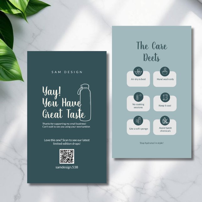 Modern Teal Tumbler Care Card QR Code (Creator Uploaded)