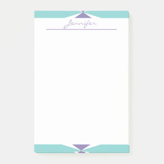 Modern Teal Turquoise Geometric Border Personalise Post-it Notes