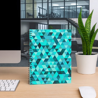Modern Teal Turquoise Geometric Triangles Pattern Notebook