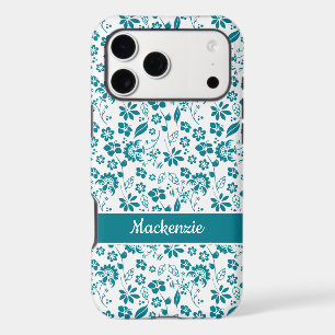 Modern Teal Turquoise Tropical Floral Pattern