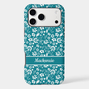 Modern Teal Turquoise Tropical Floral Pattern