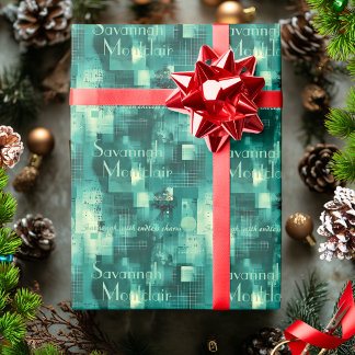 Modern Teal Typography Abstract Geometric Pattern Wrapping Paper