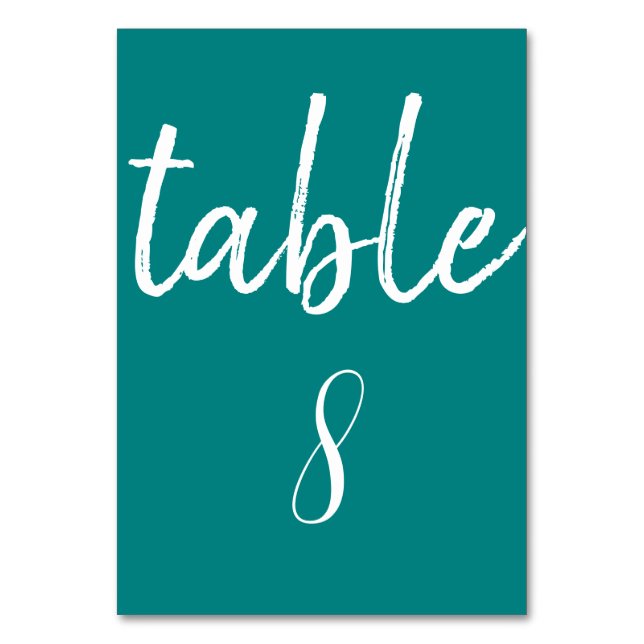 Modern Teal Typography Minimal Wedding Table Number (Front)