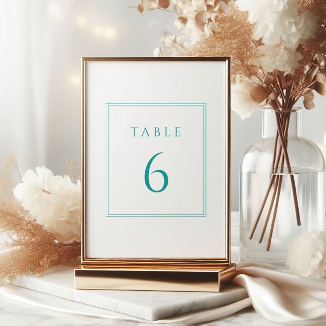 Modern Teal Typography Wedding Table Number Sign (Creator Uploaded)