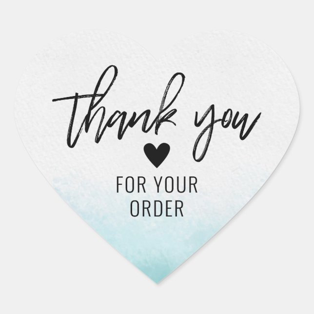 Modern Teal Watercolor Business Thank You Heart Sticker (Front)