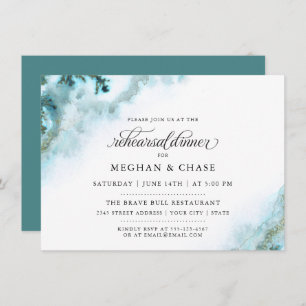 Modern Teal Watercolor Moss Agate BarefootBride™ Invitation