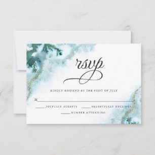 Modern Teal Watercolor Moss Agate BarefootBride™ RSVP Card