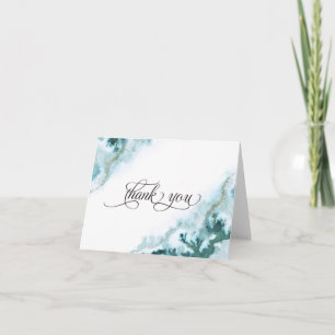 Modern Teal Watercolor Moss Agate BarefootBride™ Thank You Card