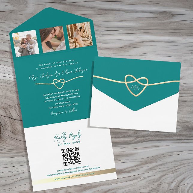 Modern Teal Wedding QR Code All In One Invitation (Creator Uploaded)