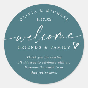 Modern Teal Wedding Welcome Hotel Bag Classic Round Sticker