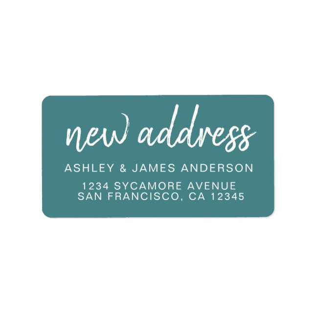 Modern Teal White New Address Label (Front)