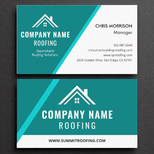 Modern Teal White Roofing Contractor Remodeling Business Card