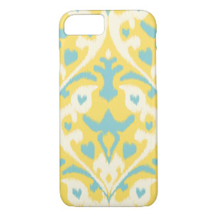 Modern teal yellow girly ikat tribal pattern Case-Mate iPhone case