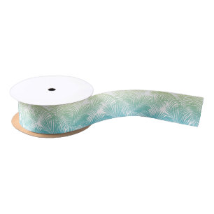 Modern teal yellow tropical palm trees pattern satin ribbon
