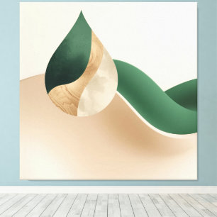 Modern Teardrop Wave Abstract Beige and Green Canvas Print