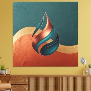 Modern Teardrop Wave Teal Copper Gold Canvas Print