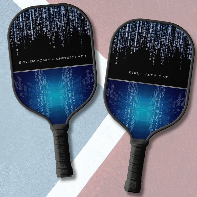 Modern Tech Binary Code Personalised Sports Pickleball Paddle (Personalized binary code tech pickleball paddle. Funny Ctrl Alt Dink gift for computer programmers)