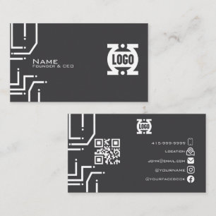 Modern Tech Circuit Board QR Code Business Card