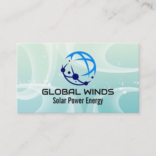 Modern Tech Globe Logo | Solar Winds Background Business Card (Front)