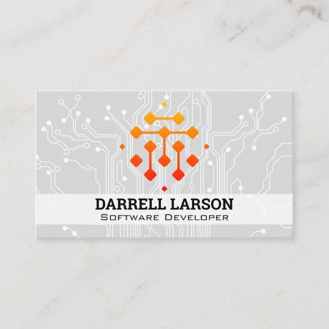 Modern Tech Logo | AI Computer Chip Business Card (Front)