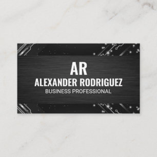 Modern Tech Nodes Black Texture Monogram Business Card