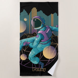 Modern Techno Astronaut Illustration Beach Towel