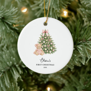 Modern Teddy Bear Baby Girl Christmas Ceramic Tree Decoration