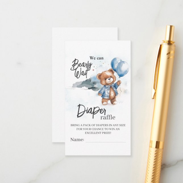 Modern Teddy Bear Baby Shower Diaper Raffle Enclosure Card (Front/Back In Situ)