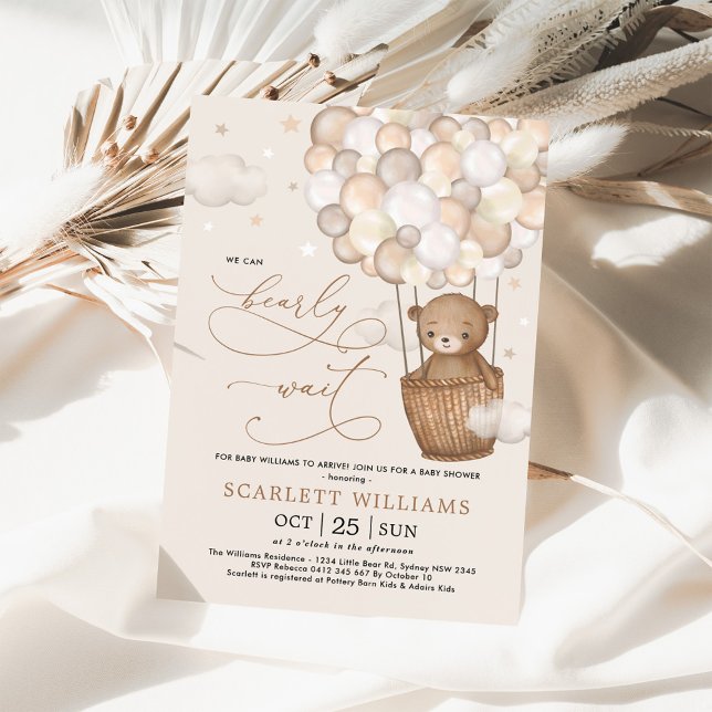 Modern Teddy Bear Hot Air Balloons Baby Shower Invitation (Creator Uploaded)
