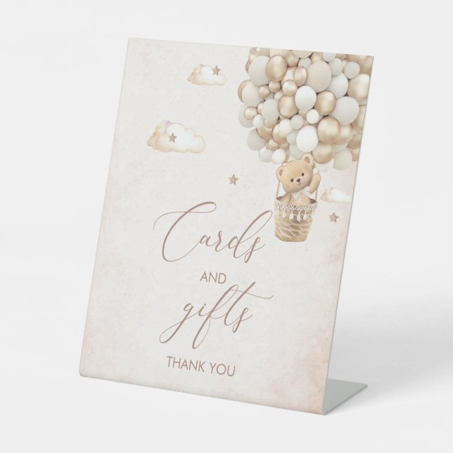 Modern teddy bear watercolor baby shoPedestal Sign (Front)