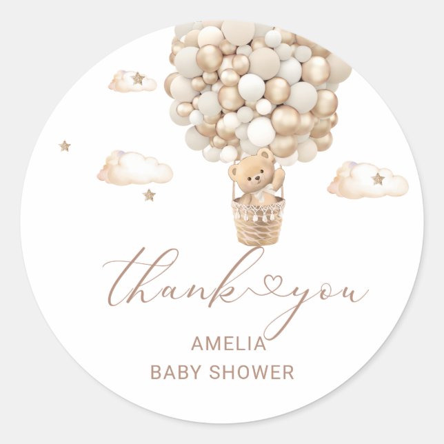 Modern Teddy Bear Watercolor Baby Shower Classic Round Sticker (Front)