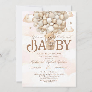 Modern teddy bear watercolor baby shower invitation