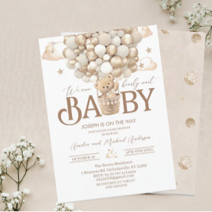 Modern teddy bear watercolor baby shower invitation