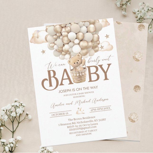 Modern teddy bear watercolor baby shower invitation (Creator Uploaded)