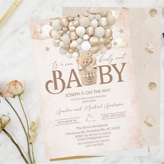 Modern teddy bear watercolor baby showerInvitation Invitation (Creator Uploaded)