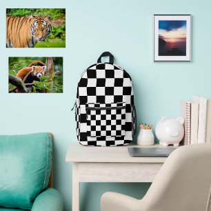 Modern teen skandinavian chequered Black White Printed Backpack