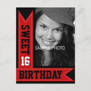 Modern Teen Sweet 16th Birthday Red Ribbons Invitation