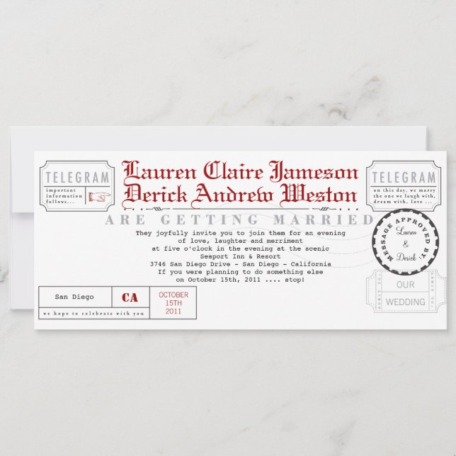 Modern Telegram Tea Length Invitation (Front)