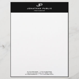 Modern Template Elegant Black White Monogrammed Custom Letterhead