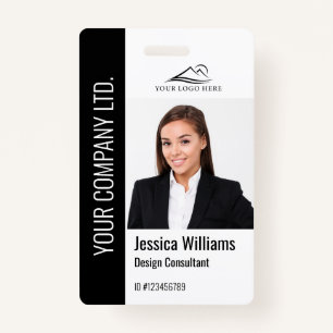 Modern Template Employee Photo Logo Name Black ID Badge