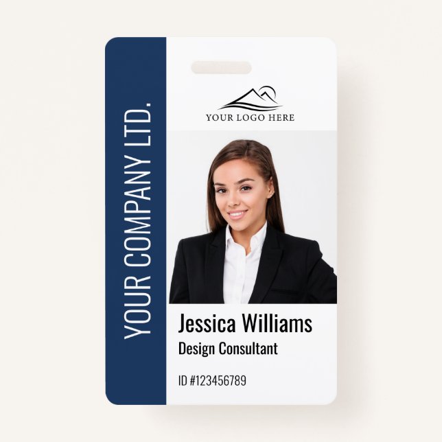 Modern Template Employee Photo Logo Name Blue ID Badge (Front)
