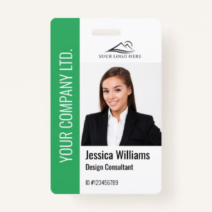 Modern Template Employee Photo Logo Name Green ID Badge