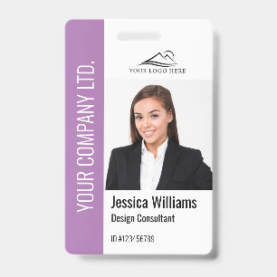 Modern Template Employee Photo Logo Name Purple ID Badge